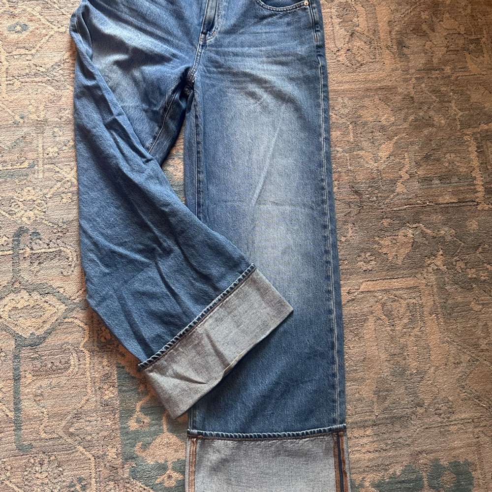 Madewell Blue Wide Leg Cuffed Jeans